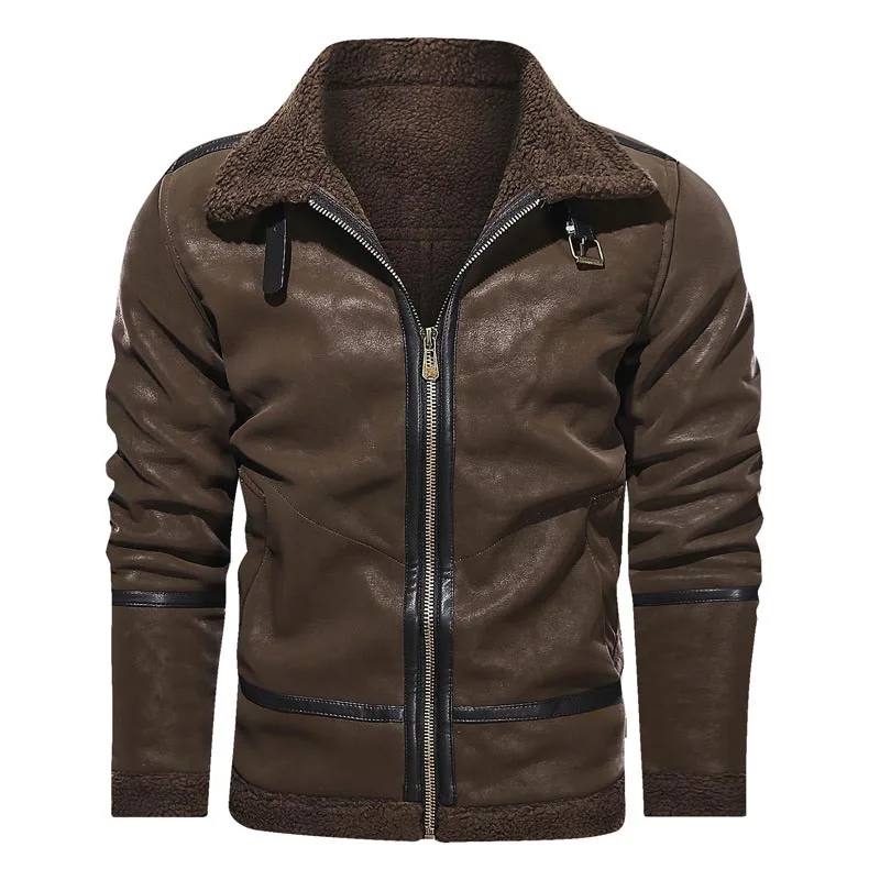 Mcikkny Men Wool Leather Jackets And Coats Fur Collar Winter Warm Outwear Coats Male Top Clothing Windbreak (1)