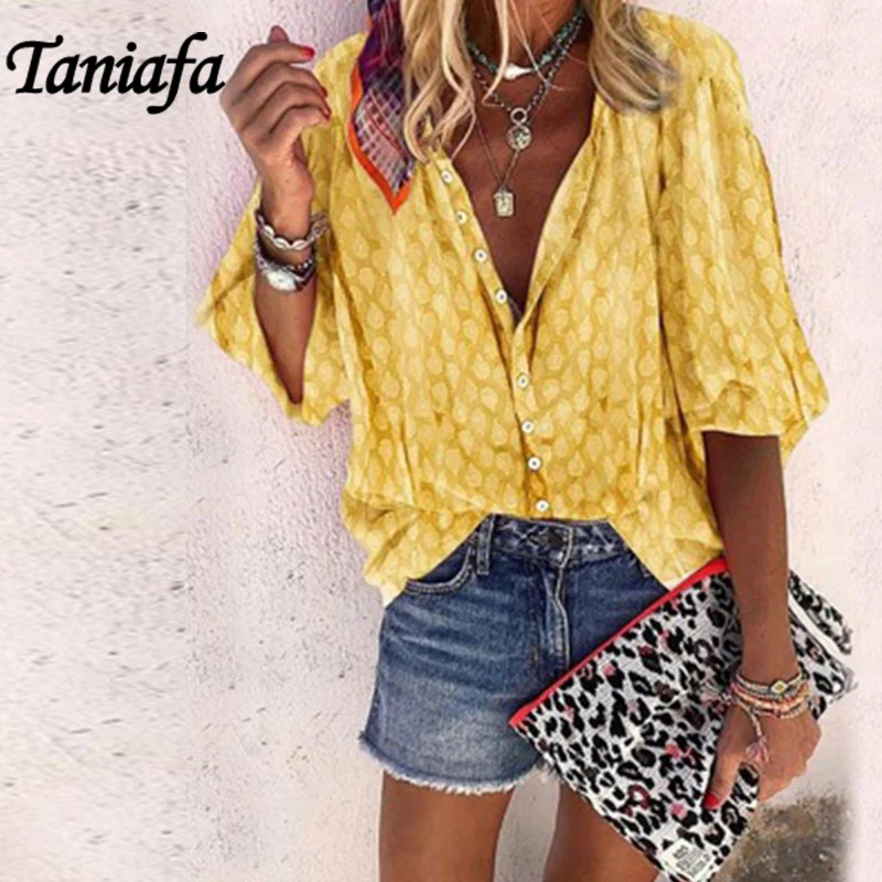 

Taniafa Autumn Fashion Women Multicolor T shirts Button Down Casual Tops