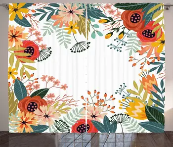 

Floral Curtains Vintage Exotic Summer Flowers Botanical Natural Framework Colorful Art Illustration Living Room Bedroom Window