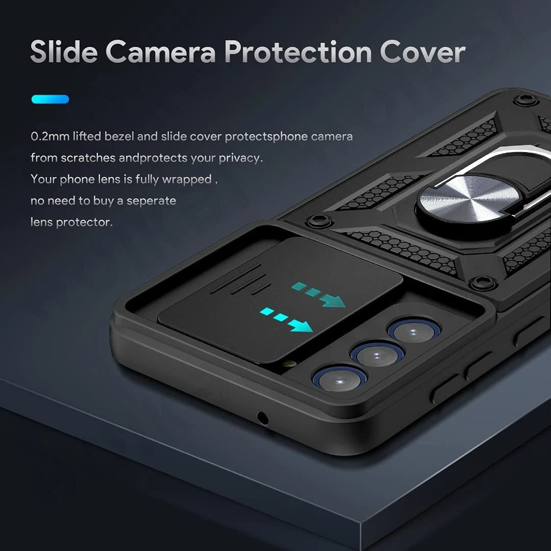Lens Protection ShockProof Phone Case For Samsung Galaxy S21 Ultra S22 Note 20 Ultra S20 FE A52 A72 Metal Magnetic Ring Bracket