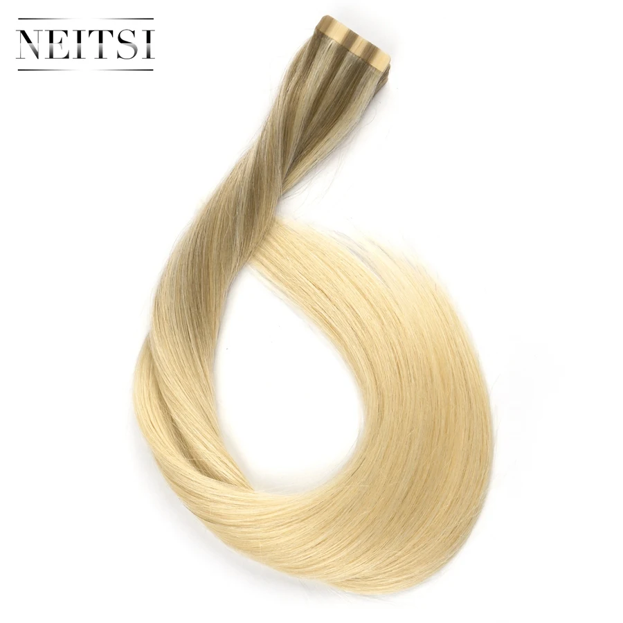 Накладные человеческие волосы Neitsi Remy на Клейкой Ленте, прямые, невидимые, прямые волосы, 20 дюймов, 2,5 г/локон, цвет мокко, кремовый, Balayage