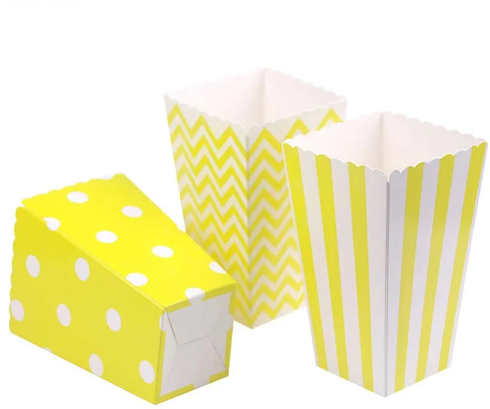 24 шт./лот Желтые мини-коробки для попкорна буфет конфет бумажные пакеты вечеринок