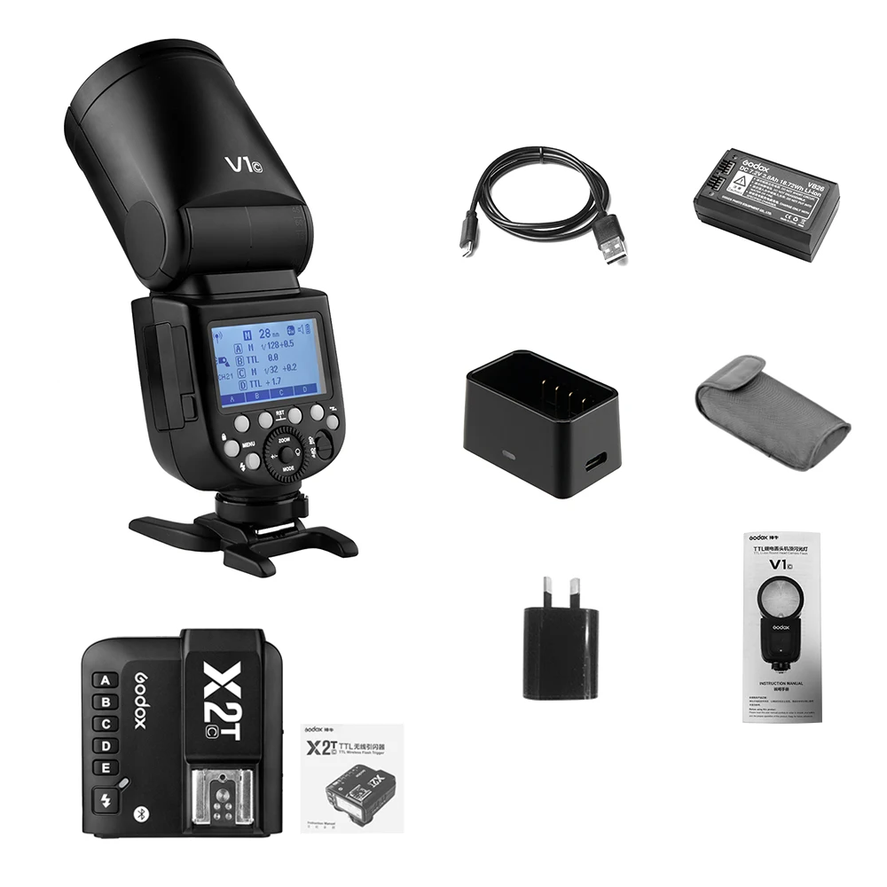 Godox V1C Профессиональный Камера фотовспышка "Speedlite"+ X2T-C E-TTL II Вспышка триггера Беспроводной 2,4G для цифровой однообъективной зеркальной камеры Canon EOS 1500D 5D Mark lll