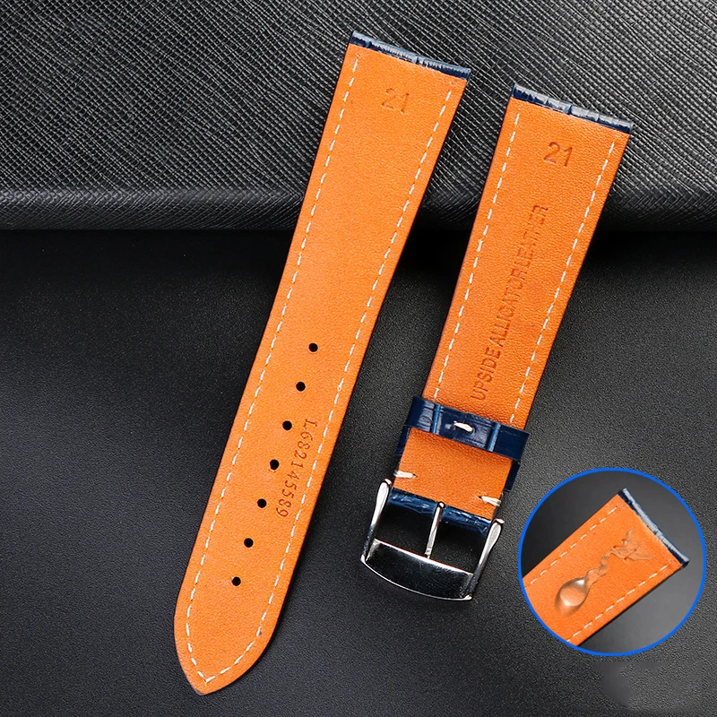 It is suitable for Longines strap, leather craftsman, moon blue crocodile pattern, magnificent Comcas male belt 19 20 21mm