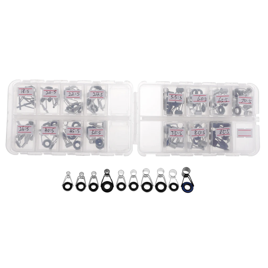 75pcs Fishing Rod Guides Top Tips Ring Set Raft Fishing Repair Accessories 1.8mm-8.5mm