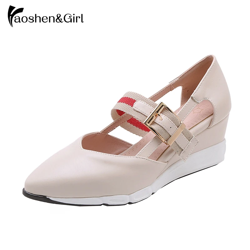 

Haoshen&Girl Spring/Autumn Pumps Women Wedge Heel Platform Fashion Buckle Shoes Black studded Casual Shoes Women Size 33-40