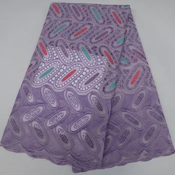 

6 colors latest African cotton lace fabric lilac purple Swiss voile lace fabric with punching holes for party dress CLP382