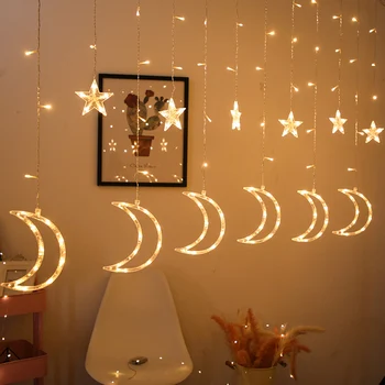 

Star Moon LED Curtain Light 8 Mode Fairy String Night Light for Home Christmas Decor