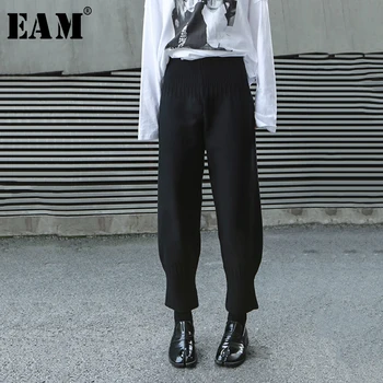 

[EAM] High Elastic Waist Black Leisure Long Harem Trousers New Loose Fit Pants Women Fashion Tide Spring Autumn 2020 1K888