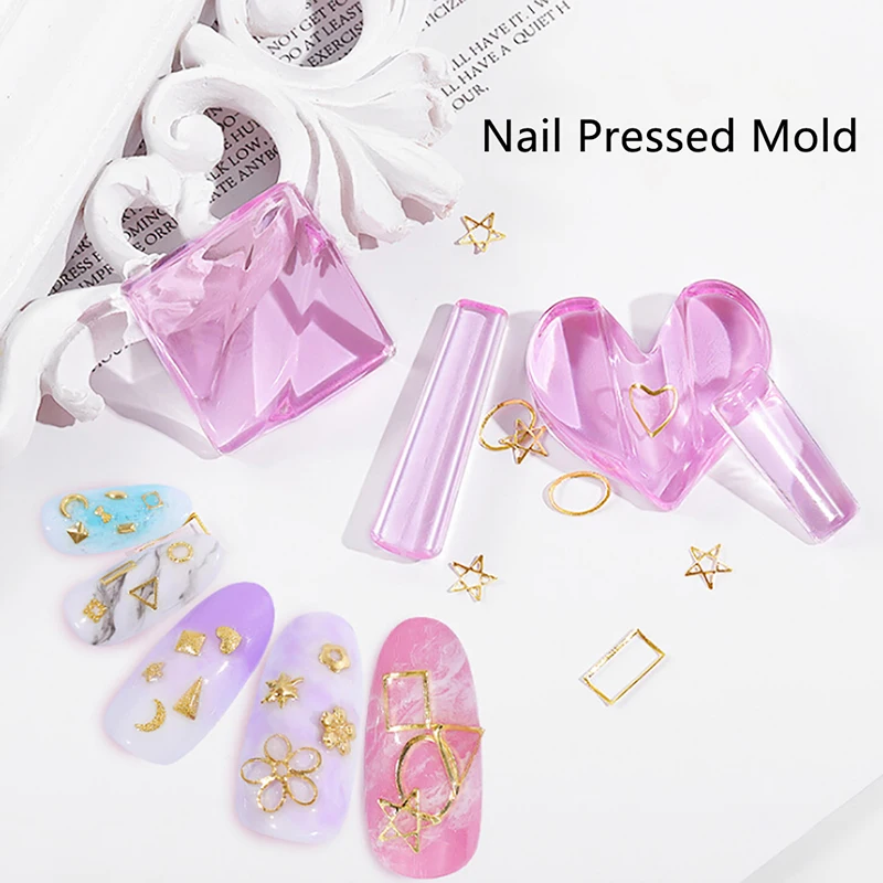 1Set Star/Heart/Round/Square Nail Art Metal Slice Heart Acrylic Bend Curve Making Model Pressed Mold Equipment Tools | Красота и