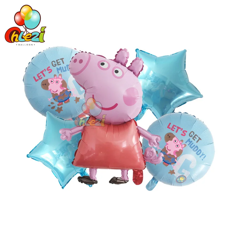 Сливовый 5 шт. фольгированные шары PEPPAPIG, подарок на день рождения, украшения для вечеринки на день рождения, детские игрушки для девочек и мальчиков, шары Peppa pig, Джордж - Цвет: Сливовый