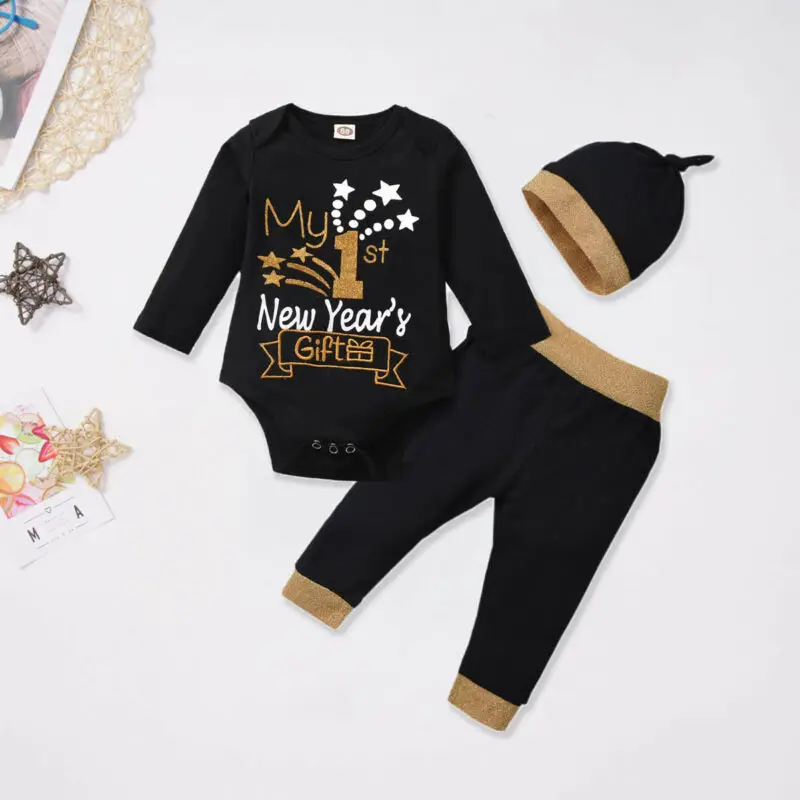 Emmababy, коллекция года, Одежда для новорожденных мальчиков и девочек осенние хлопковые новогодние топы, комбинезон+ штаны+ шапочка, комплект из 3 предметов
