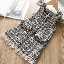 Модное платье для девочек; осенне-зимнее детское клетчатое платье без рукавов с кисточками; вечерние платья принцессы для маленьких девочек; одежда для малышей