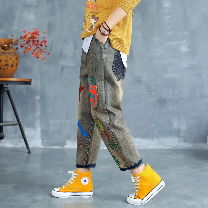 Max LuLu/Осенняя мода в Корейском стиле; женская уличная одежда в стиле панк; женские окрашенные рваные джинсы; Винтажные эластичные шаровары с вышивкой