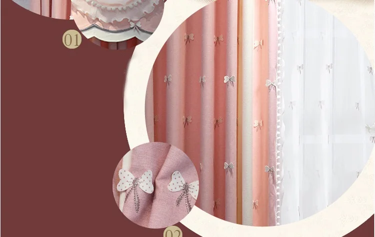 New luxury chenille embroidered curtains finished custom for living room high quality pink blue curtains for bedroom girls room