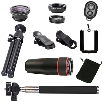 

10 In 1 Universal Selfie Practical Wide Angle Phone Accessory Telescope 8X Long Focal Fisheye Lens Set