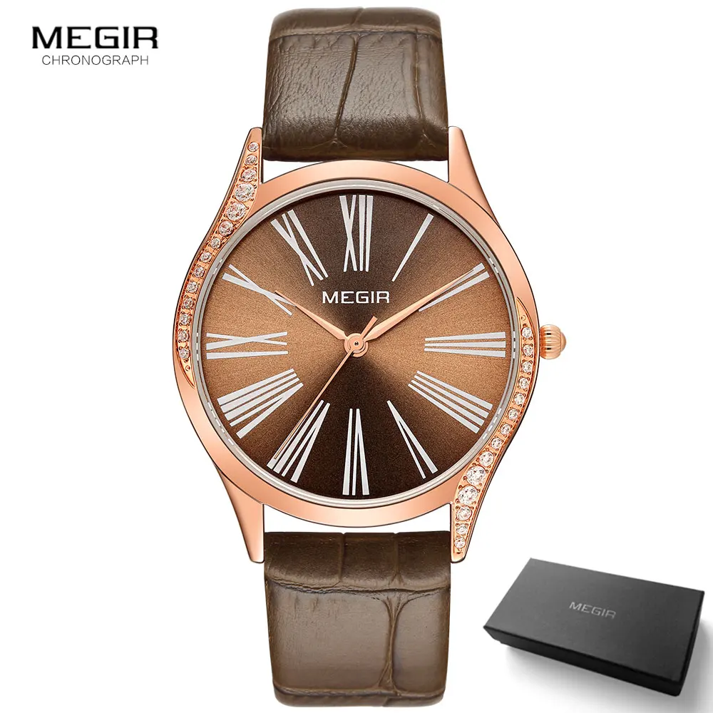 ML4212L-Brown MEGIR женские кварцевые часы лучший бренд роскошные кожаные Наручные часы женские водонепроницаемые часы повседневные Relogio Feminino 4212 красный - Цвет: ML4212L-Brown