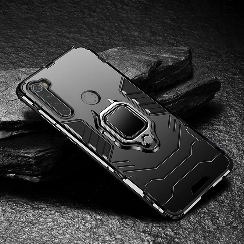 Чехол для Xiaomi Redmi Note 8 T, кольцо на палец, задняя крышка, силиконовый чехол из ТПУ и поликарбоната, чехол для телефона Xiaomi Redmi Note 8 T 8 T, роскошный чехол - Цвет: Черный