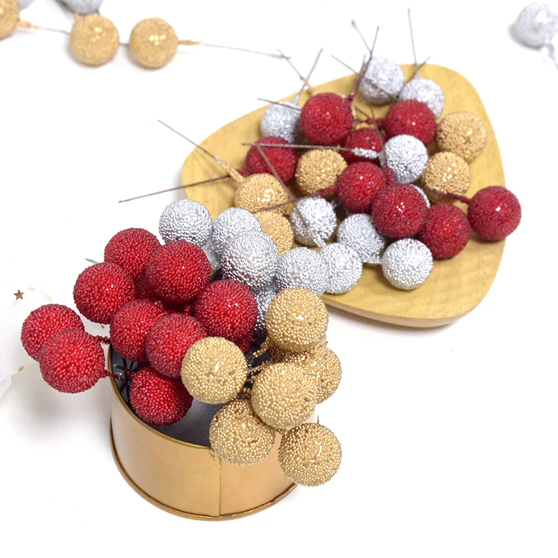 20pcs Mini Fake Fruit Artificial Glass Berries Gold/sliver/red Cherry Christmas Pearl Berries For Wedding Christmas DIY Decor 20pcs Mini Fake Fruit Artificial Glass Berries Gold/sliver/red Cherry Christmas Pearl Berries For Wedding Christmas DIY Decor