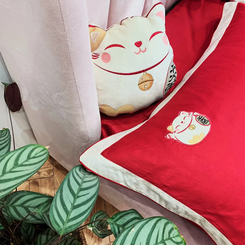 Комплект постельного белья LUCKY CAT, пододеяльник, простыня, наволочка, пододеяльник, 60 s, египетское длинное хлопковое постельное белье, DHL