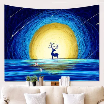 

Polyester Fancy Fairy Tale Elk Pattern Tapestry Beach Throw Mat Yoga Rug Deer Wall Hanging Modern Home Decor Art Crafts