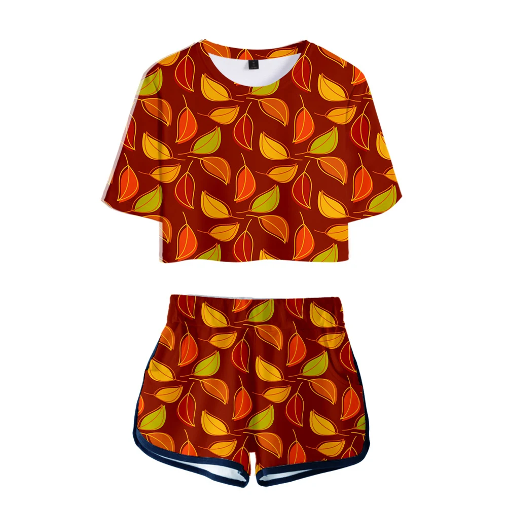 Цветочный 3D с принтом укороченные штаны футболка женский сексуальный милый