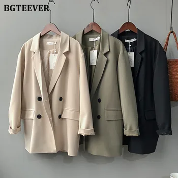 

BGTEEVER Chic Ladies Long Sleeve Double Breasted Jackets 2020 Autumn Winter Elegant Solid Women Blazer Office Female Coats