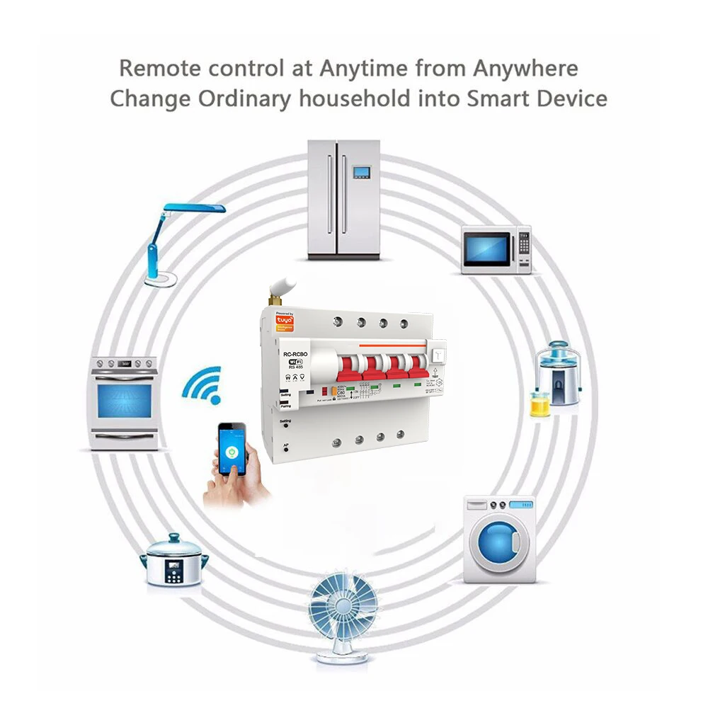 Din Rail Tuya Smart RCBO автоматический выключатель с контролем энергии 4P WiFi MCB защита от