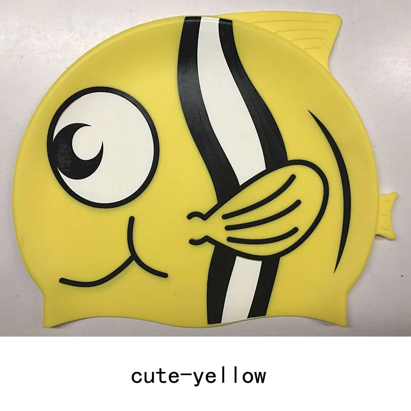 Swimming Cap Silicon Kids Children Boys Girls Baby Diving Swim Cap Hat Ear Protector Printing Silicone Waterproof Caps cute - Цвет: cute yellow