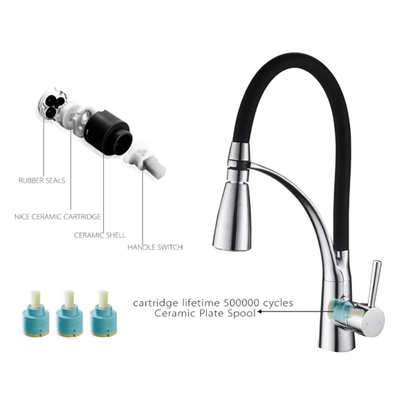  Thermostatic Kitchen Faucet Pull Down Sprayer 360 Rotation Bathroom Kitchen Mixer Brass Black Rubbe - 4000324205793