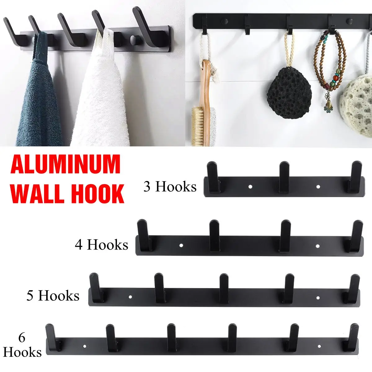 3/4/5/6 Hooks Wall Mount Hook Hanger Organizer Coat Towel Hat Clothes Hanging Rack Practical Durable Holder Bathroom | Дом и сад