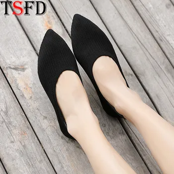 

Breathable Sneakers Woman Shoe Large Sizes Ballet Flats with Pointed Toe Banquet Shoes Mesh Outdoor Walking Shoes Black Shoe J10