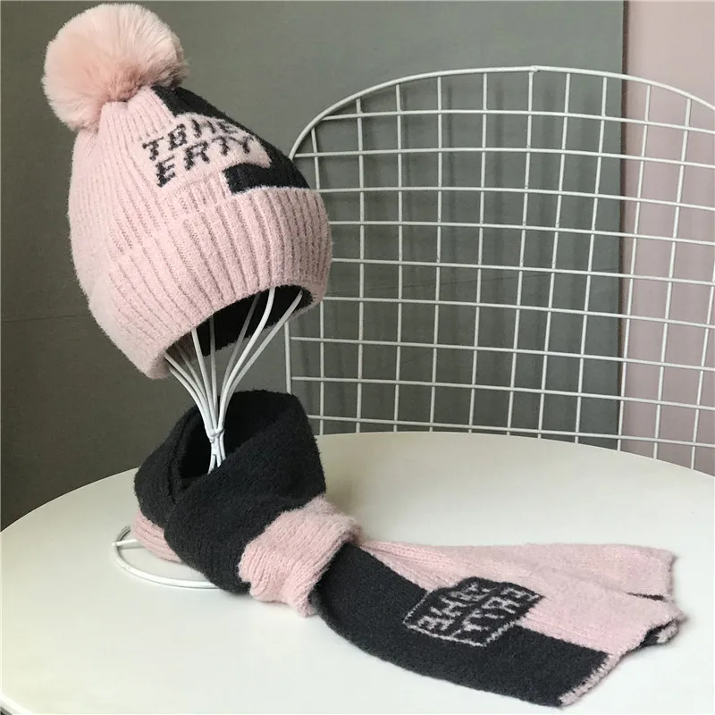 

Winter Children Hat Scarf Two-Piece Set Men And Women Baby Students Brushed And Thick Yarn Warm Knitted Cap Fashion