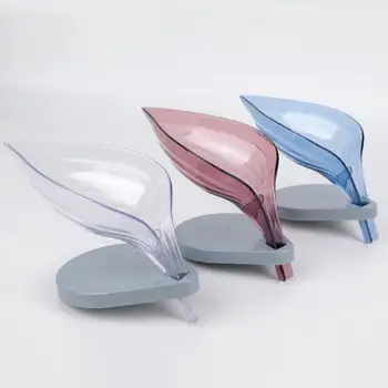 

1PC Soap Box Leaf Shape Decorative Holder Suction Cup Drain Organizer Storage Vertical Handmade Soap Tray Bathroom Gadgets
