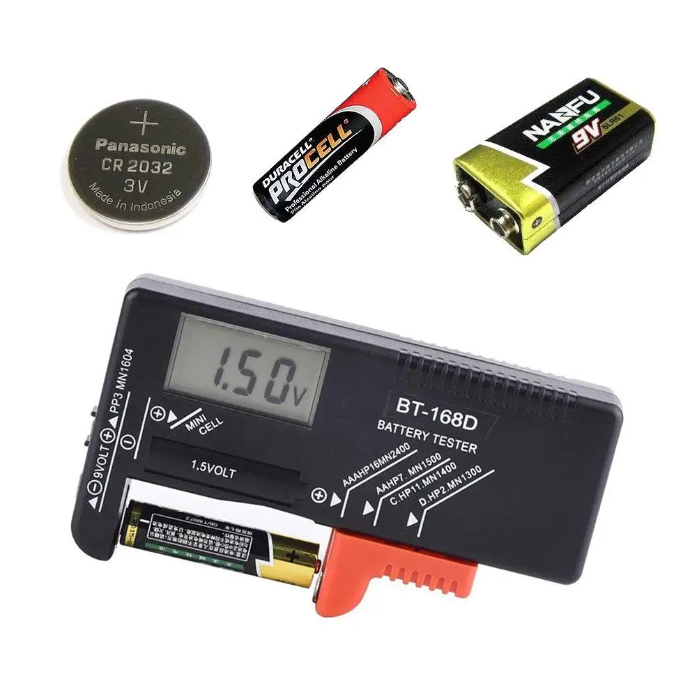 

Digital Lithium Battery Capacity Tester LCD BT168D Battery Diagnostic Tool For 9V 1.5V AAA Button Cell Universal Batteries Test