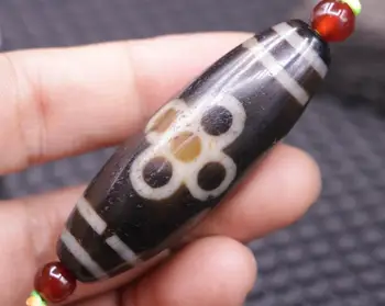 

Treasure Magic LKbrother Energy Tibetan Old Agate 5 Eye Lightening 4 Line dZi Bead Amulet Big Pendant $$$