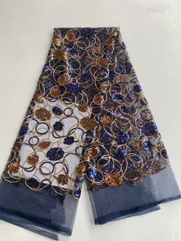 

Latest African Lace Fabric 2020 High Quality Velvet Lace Royal Blue Nigerian Lace Fabrics For Wedding Dress 5yards for dress