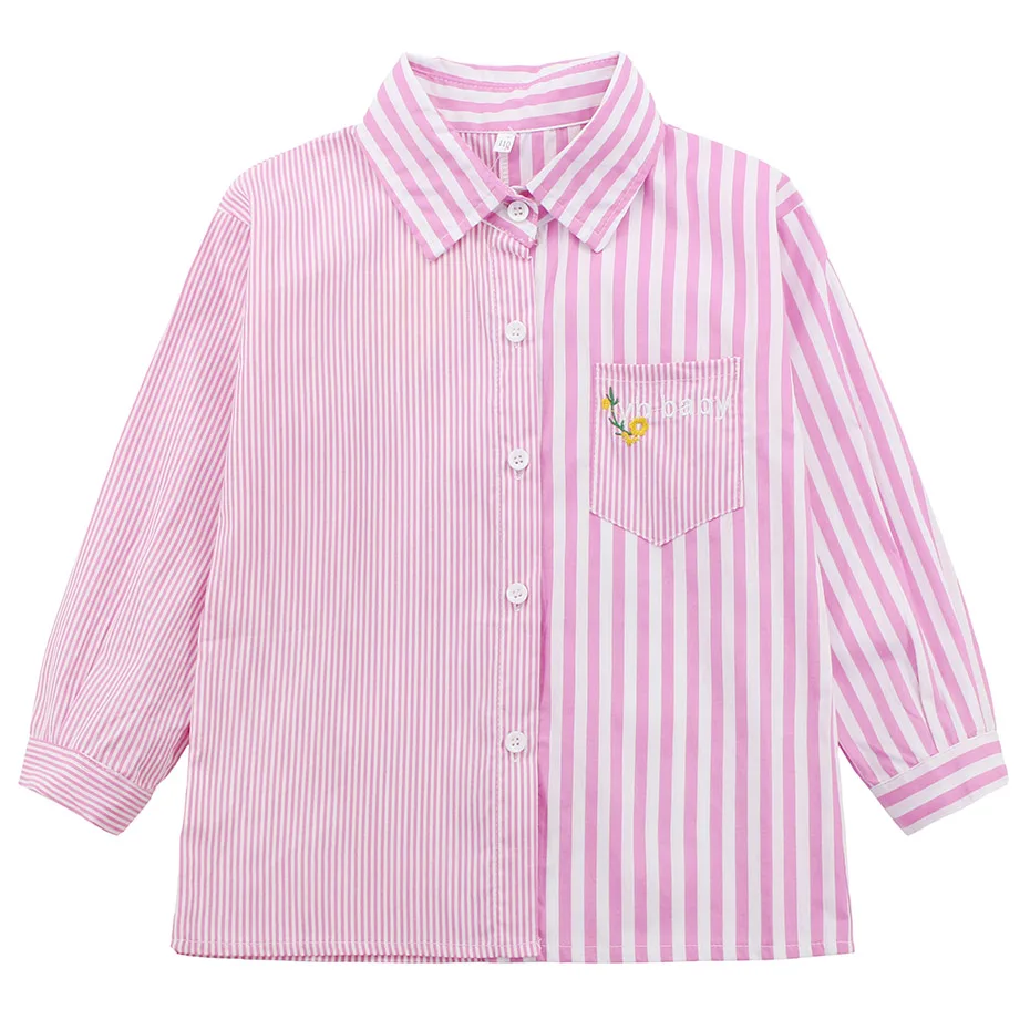 Рубашка для девочек, полосатая блузка для девочек, рубашки с цветочной вышивкой для девочек, вечерние, модные, осенне-зимние, детская одежда для девочек - Цвет: As Picture