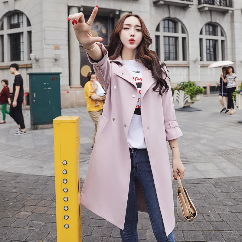 

Mid-length Trench Coat Women's 2018 Autumn New Style Korean-style INS Double Breasted Suit Collar Slim Fit Slimming Versatile Co