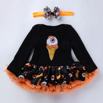 

PatPat Baby Girl Halloween Trick or Treat Style Long-sleeve Dress Romper Bottom Snap Autumn Winter Cotton Round Neck