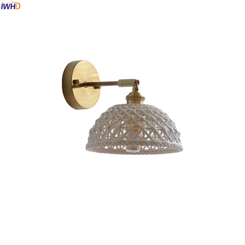 Iwhd Led In Ceramica Bianca Accanto Alla Lampada Interruttore A Catena A Tirante Camera Da Letto Soggiorno Specchio Luce Rame Nordico Moderno Applique