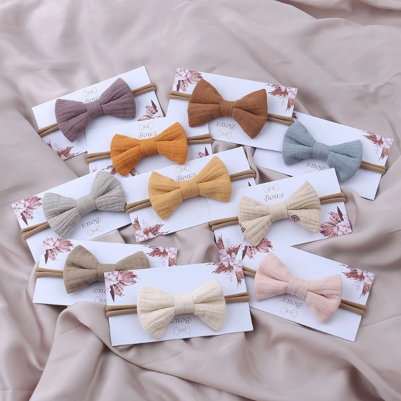 72XC Baby Girls Elastic Bow Headband Soft Cotton Solid Color Fashion Princess Bowknot Hair Band Newborn Toddler Kids Headwear | Детская