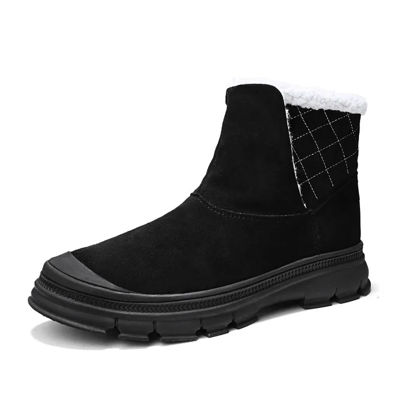 Зимние ботинки на меху для мужчин; кроссовки; Мужская обувь; повседневные качественные водонепроницаемые теплые ботинки для взрослых до-30 градусов Цельсия - Color: Black