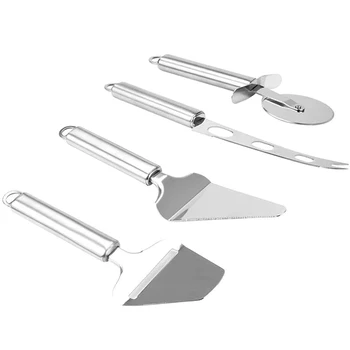 

Cheese Knife Set Stainless Steel Utensil Set 4-Piece Kitchen Gadgets Tool Sets Pizza Cutter Cheese Slicer Cheese Knife Pie Serve