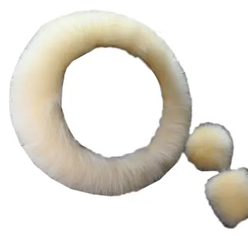 

Solid Soft Warm Long Wool Fuzzy Steering Wheel Cover Woolen Handbrake Car Accessory Sheep Fur Plush Protector Cover Kit