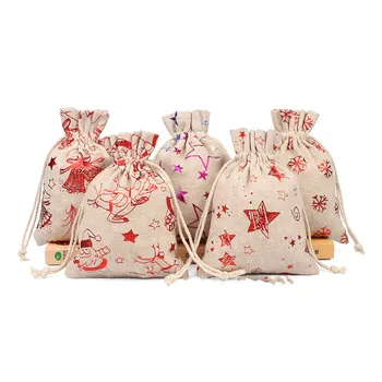 

10x14cm cotton bunches for Christmas high-quality bags pretty printing cotton bag for storage bronzed printed Christmas gift bag