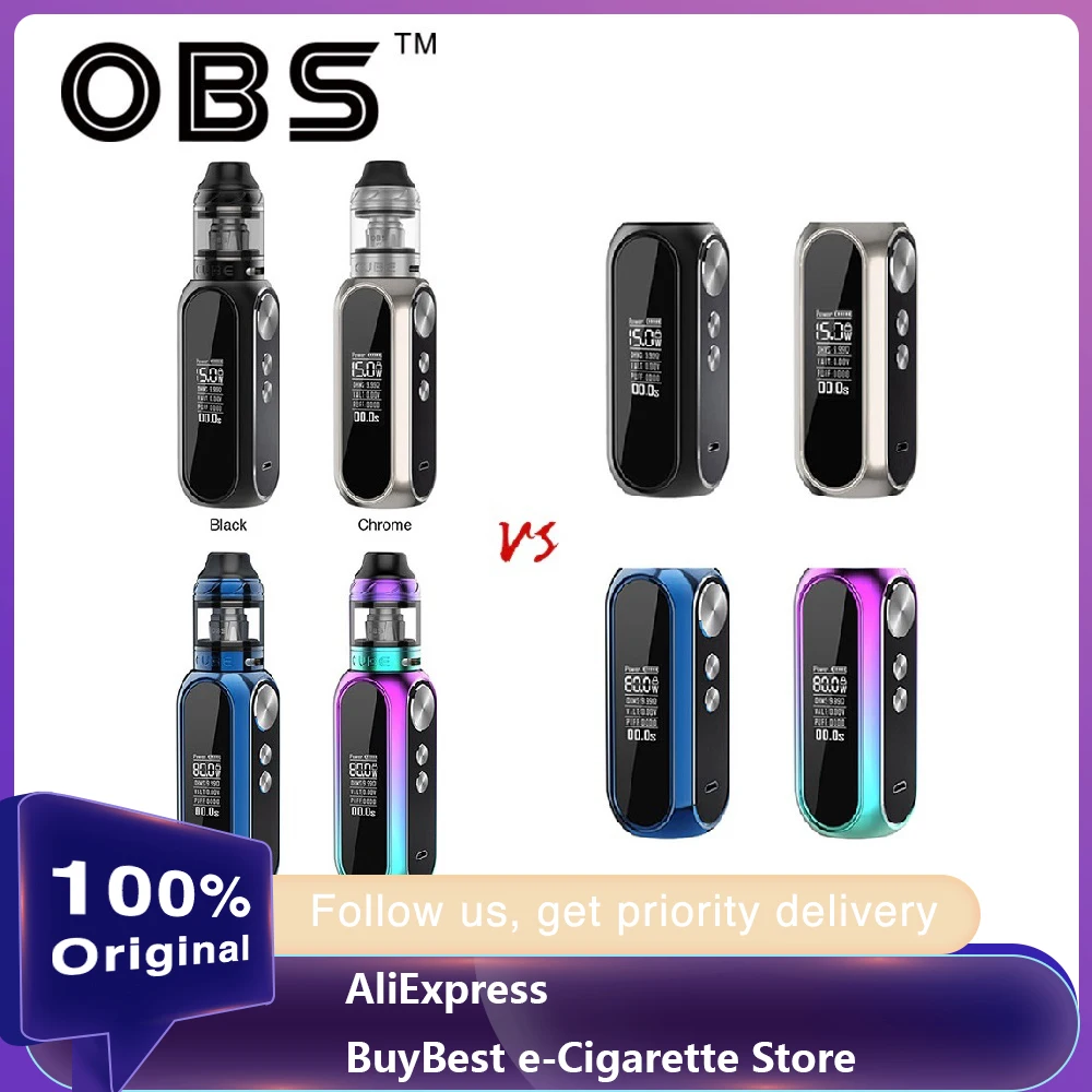 Бокс мод OBS Cube VW Kit vs с сетчатым баком 4 мл и батареей 3000 мАч максимальная мощность 80