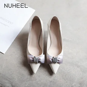 

NUHEEL women's shoes spring new net red bow pointed shallow mouth girl style high heels rhinestone stiletto heel shoes women