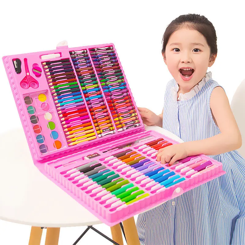 208 шт. Набор для рисования цветные карандаши акварельные ручки набор игрушек для рисования маркеры школьные принадлежности подарки для детей