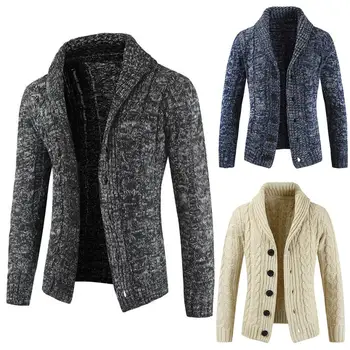 

Men Solid Color Turn Down Collar Button up Knitted Cardigan Sweater Jacket Coat Coats Overcoats Male Clothes